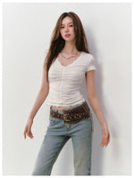 Acetate Lace Backless Beaded Short-sleeve T-shirt