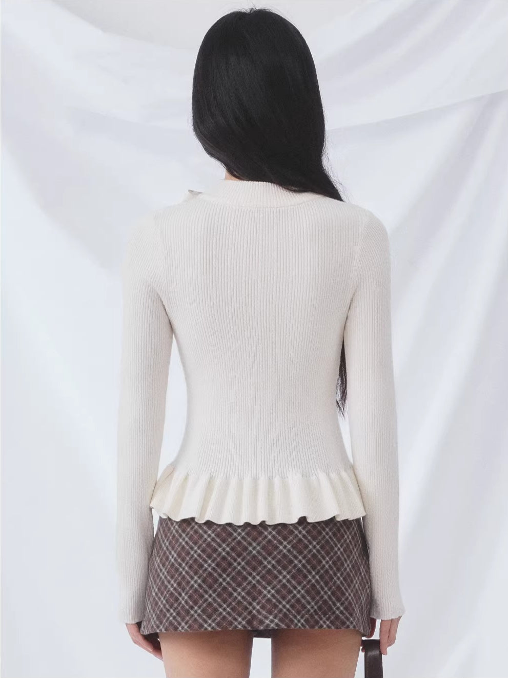 Apricot Bow Ruffle Knit Top