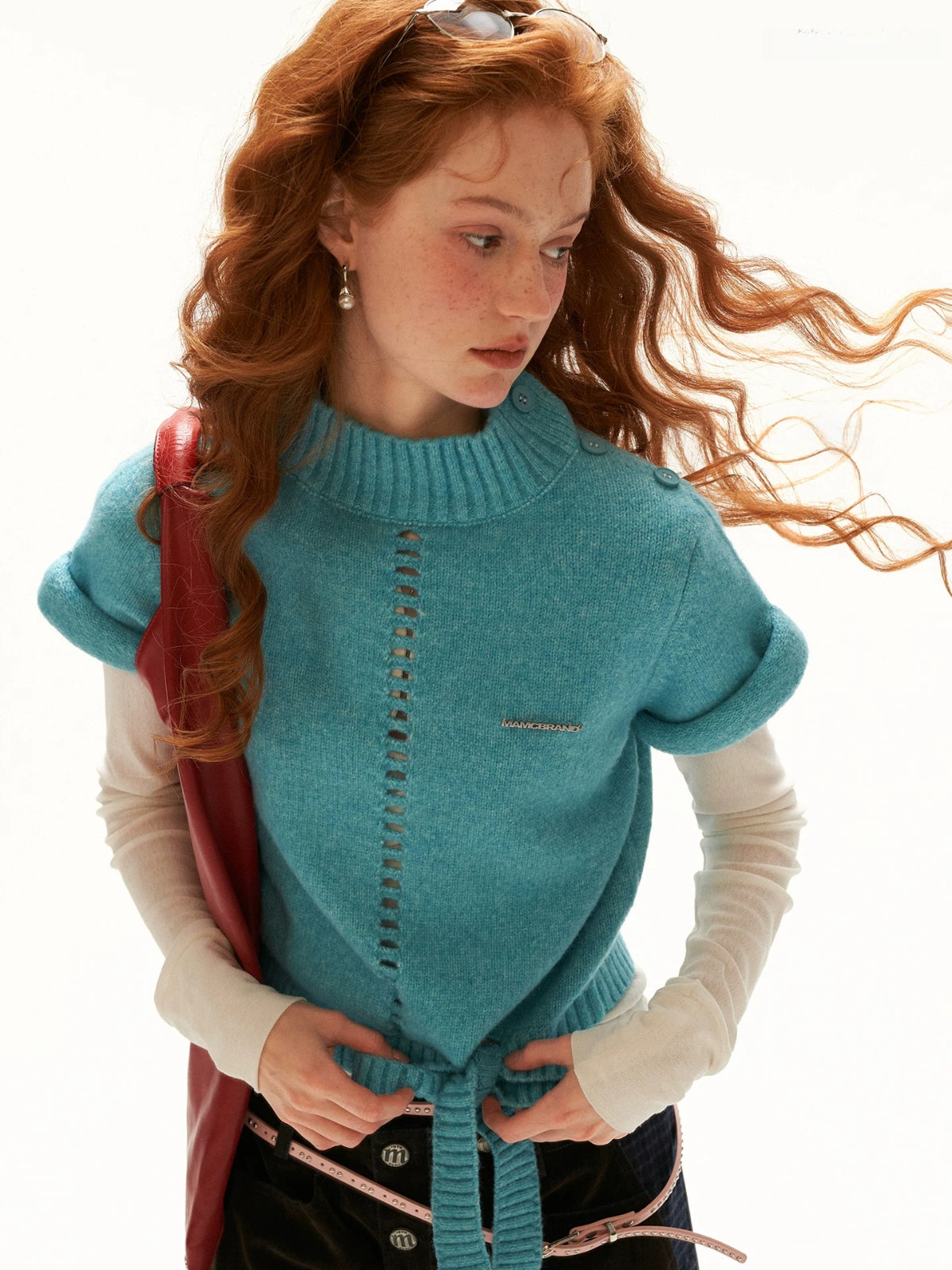 Soft Wool Blend Tie Knit Sweater
