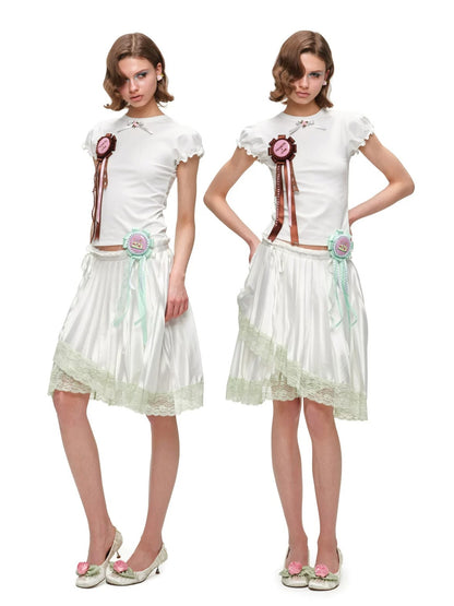 Rose Bow Puff Sleeve T-Shirt