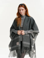 Contrast Plaid Fringed Knit Shawl