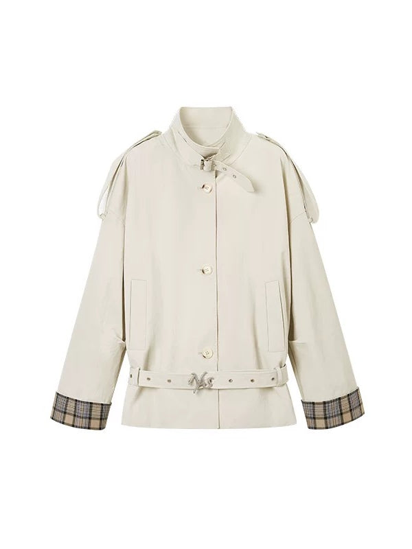 Plaid Contrast Belted Jacket