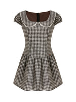 Plaid Pan Collar Puff-Sleeve Dress