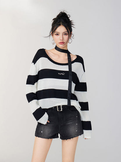 Hollow Stripe Oversized Sun Protection Shirt