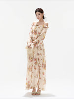 Floral Print Off Shoulder Chiffon Dress