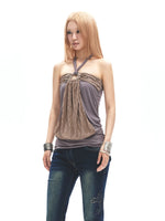 Y2K Contrast Ruched Halter Top