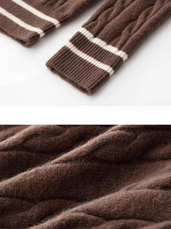 Color Block Stripes V-neck Embroidered Sweater