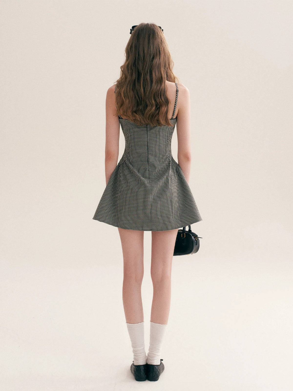 Pleated Gingham Cami Dress