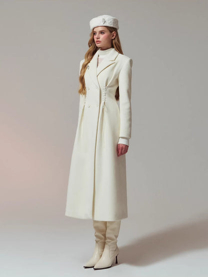 Laced Waist Double Breasted Wool Coat