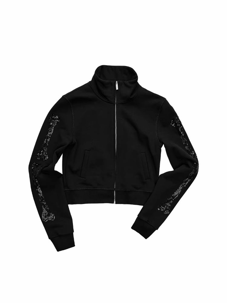 Bone Sequin Stand-Collar Sweat Set