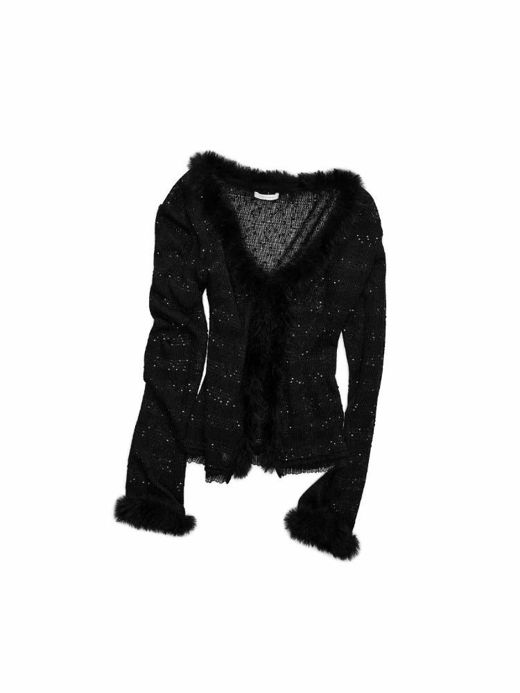 Sequin Knit V-neck Cardigan