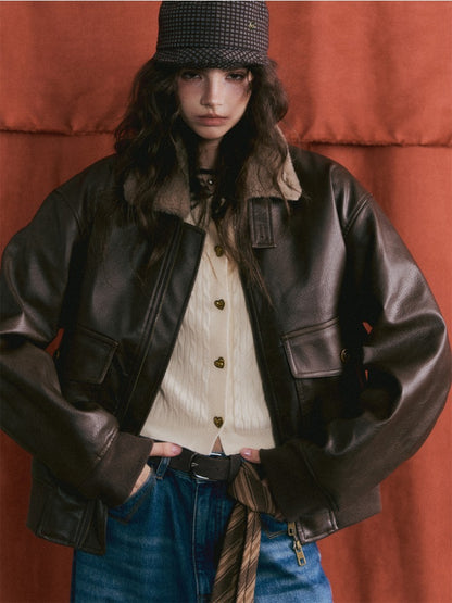 Fur-Collar Vegan-Leather Jacket