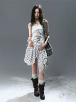 Graffiti Ruched Plaid Bustier Dress