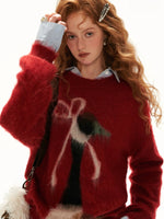 Bow Pattern Relaxed Knit Sweater