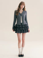 Plaid Bow Knit Cardigan
