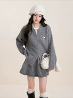 Gray Flocked Puppy Wool Blend Knit Set