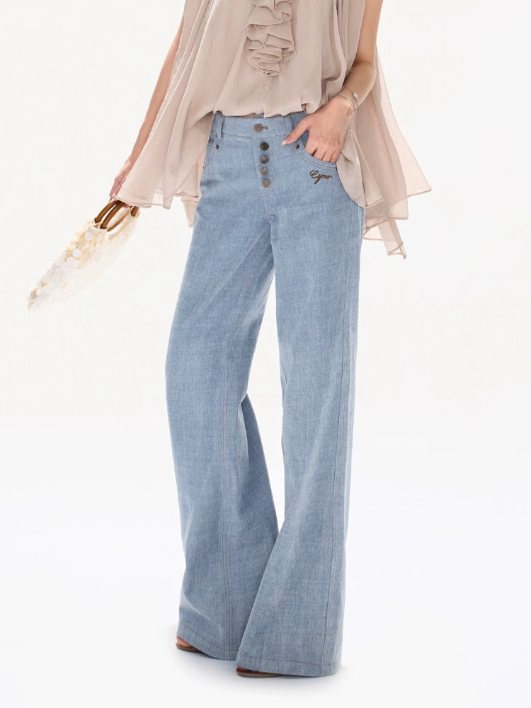90S Metal Button Wide-Leg Jeans