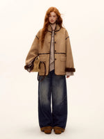 Suede Patchwork Cat-Whisker Wide-Leg Jeans