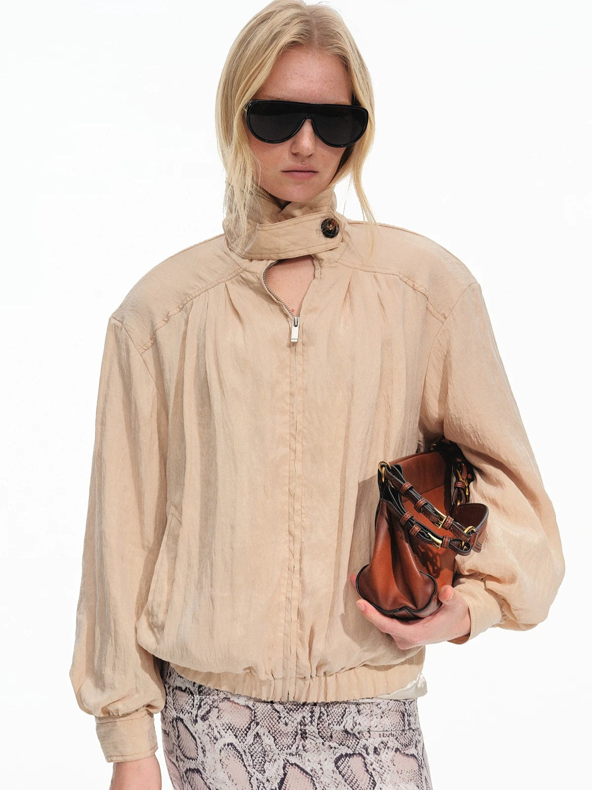 Lyocell Stand Collar Cocoon Jacket