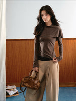 Layered Collar Ruched Knit Top