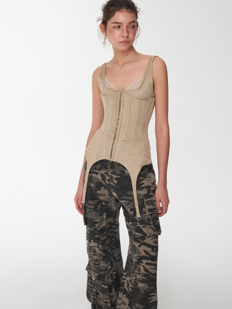 Suede Mesh Lace-Up Bralette