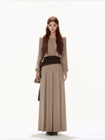 Khaki Off Shoulder Draped Top & Skirt Set