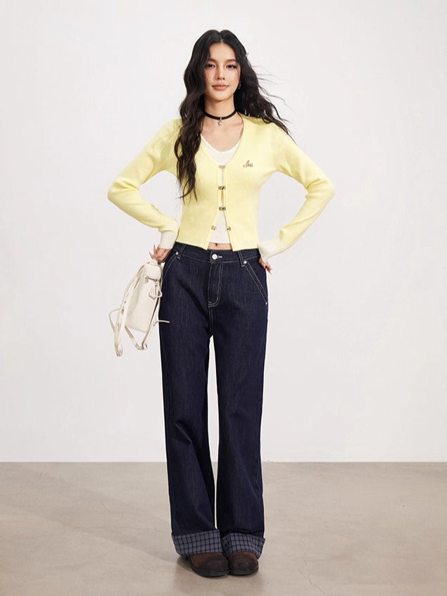 V-Neck Fake Two-piece Knit Top