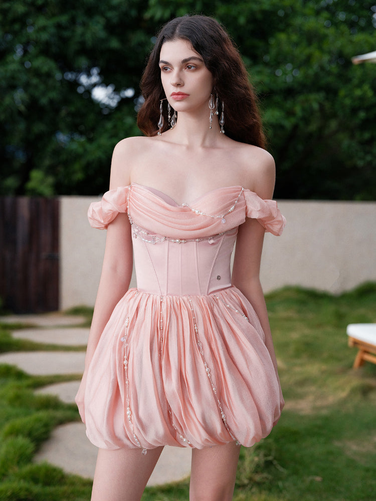 Strapless Waist Cinched Puff Dress