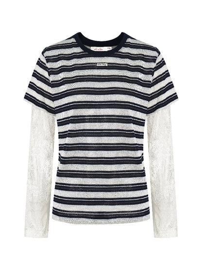 Linen Stripe Lace Top