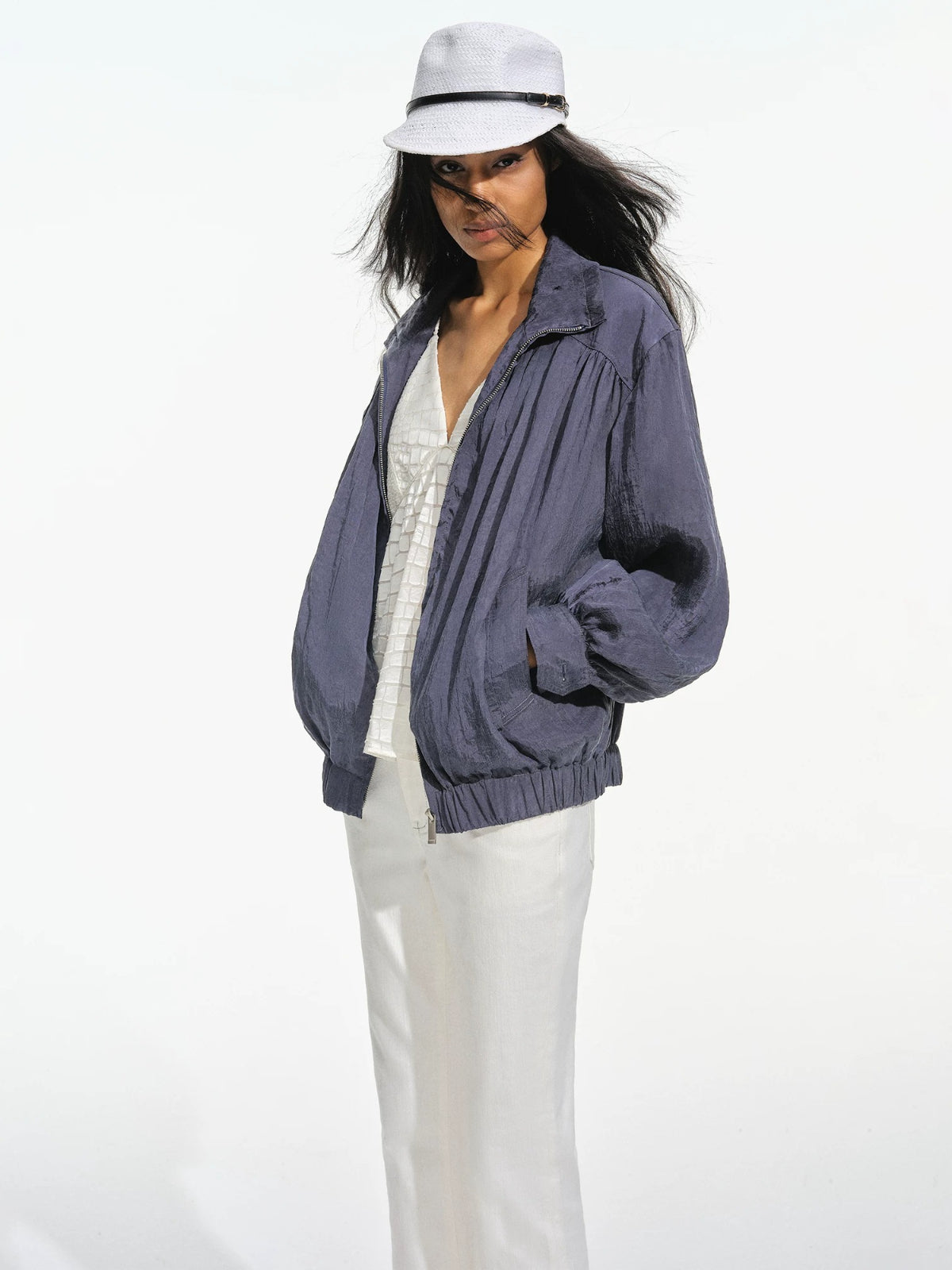 Lyocell Stand Collar Cocoon Jacket