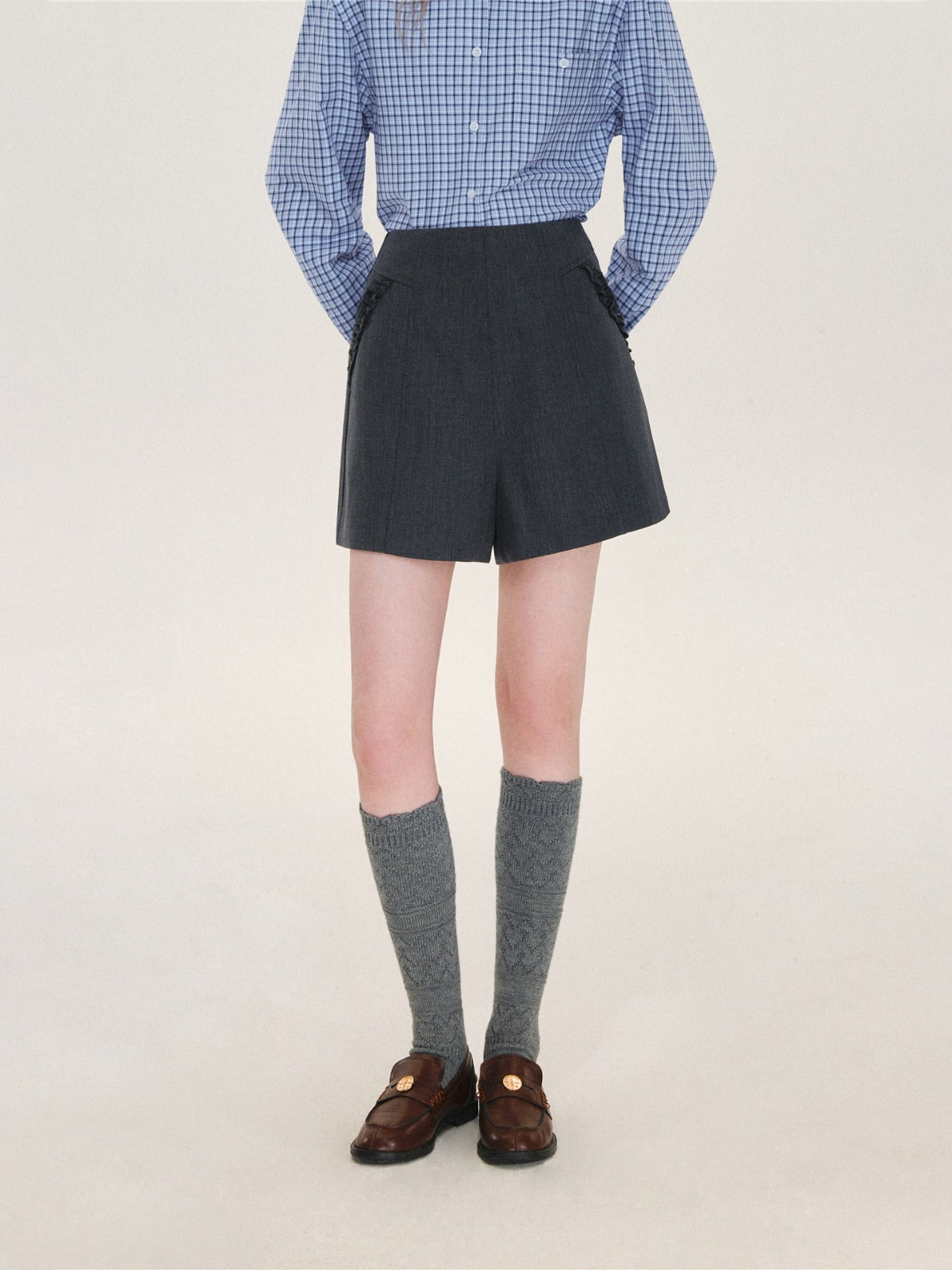 Ruffle Pocket Tailored A-Line Shorts