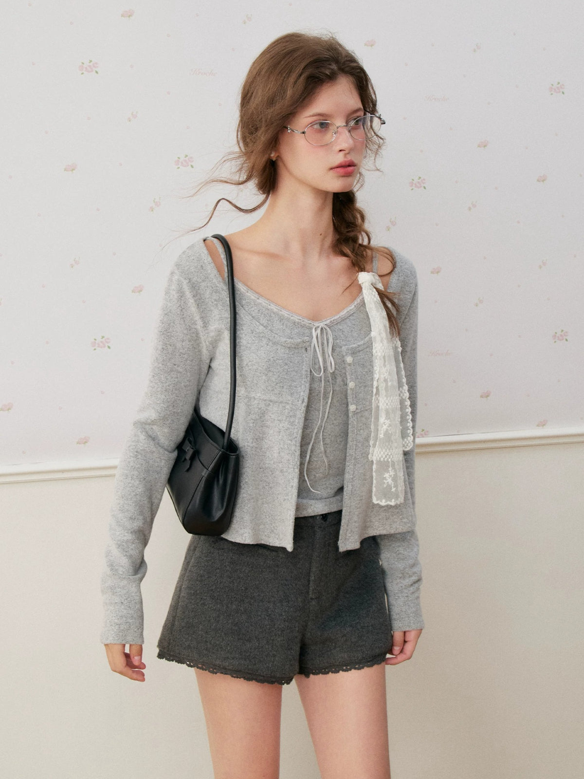 Velvet Tie Front Knit Layered Set