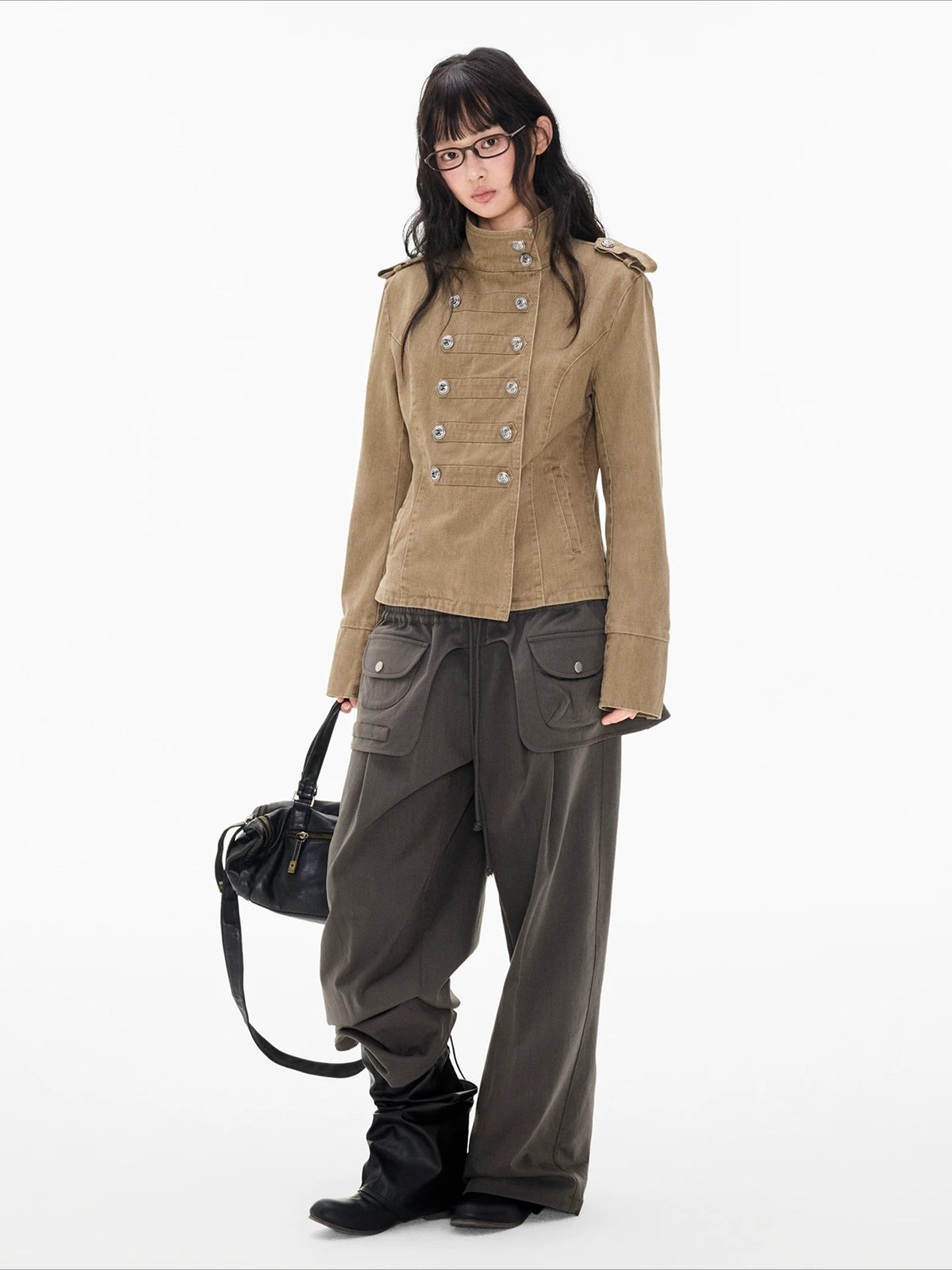 Detachable Skirt Panel Straight Leg Pants