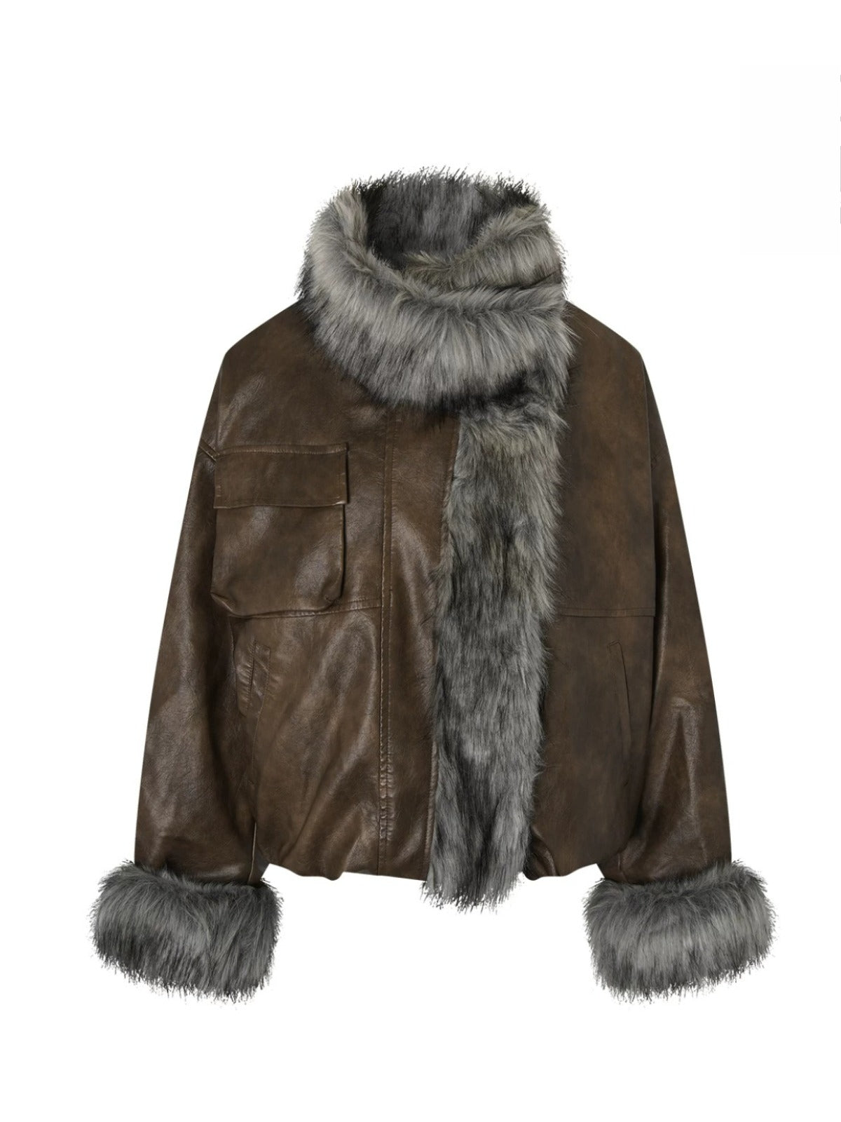 Faux Leather Fur Lined Jacket