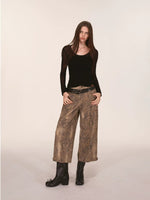 Washed Leopard Print Wide Leg Pants