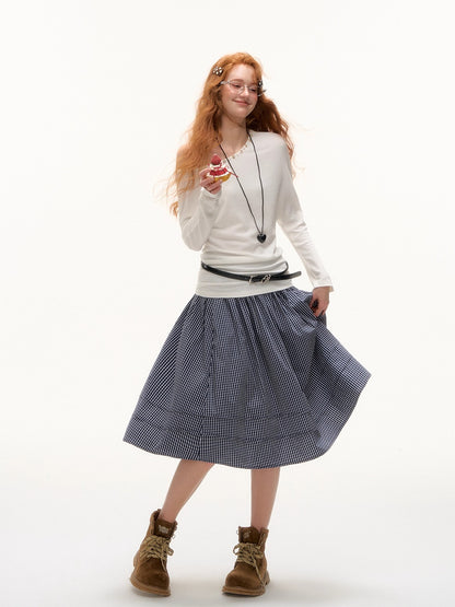 Plaid Pleated Midi Skirt