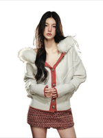 Chunky Knit Diamond Pattern Hooded Cardigan