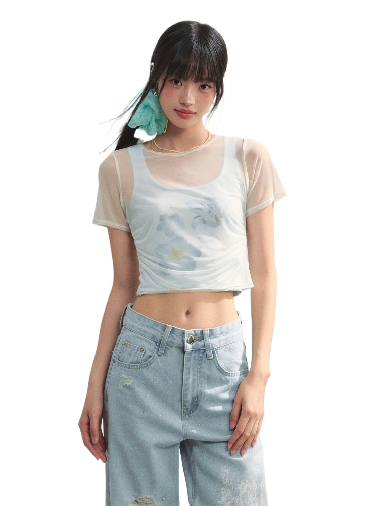 Blue Printed 2-in-1 T-shirt