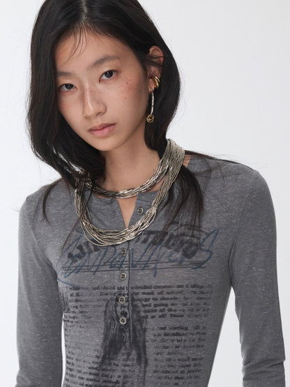 Henry Collar Animal Print Knit Top