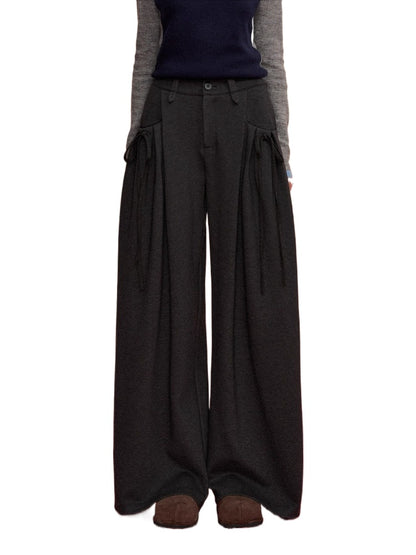 Pleated Bow Wool Pants