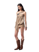 One-Shoulder Knotted Bud-shaped Strapless Dress