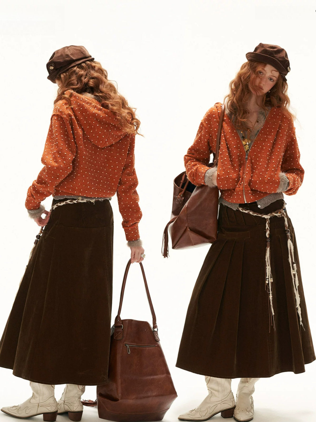 Snow Dot Zip Hooded Cardigan