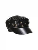 Studded Leather Beret Cap