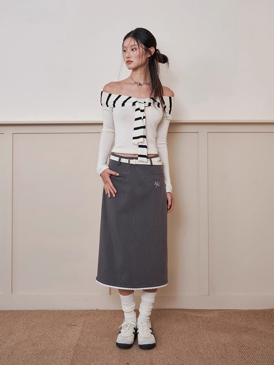 Striped Sailor Collar Slim Top