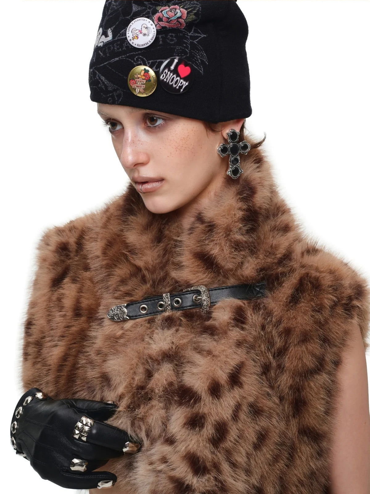 Leopard Print Faux Fur Belt Vest