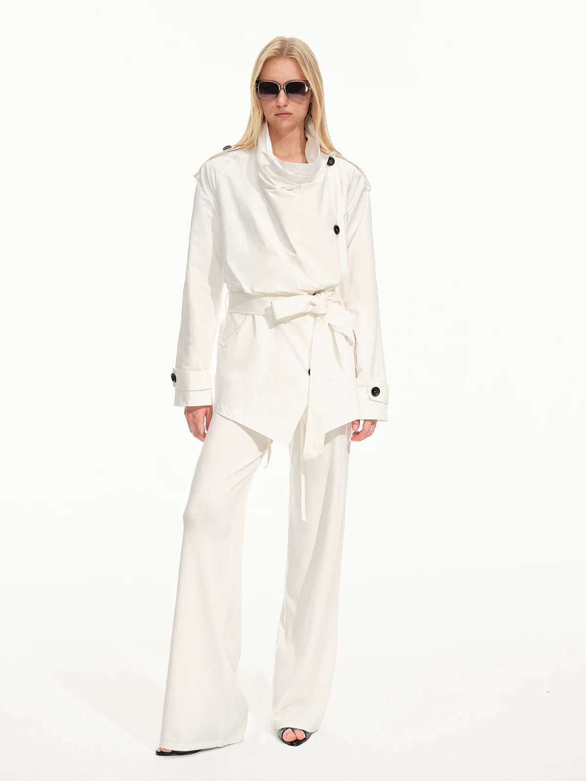 Draped Collar Belted Trench Coat