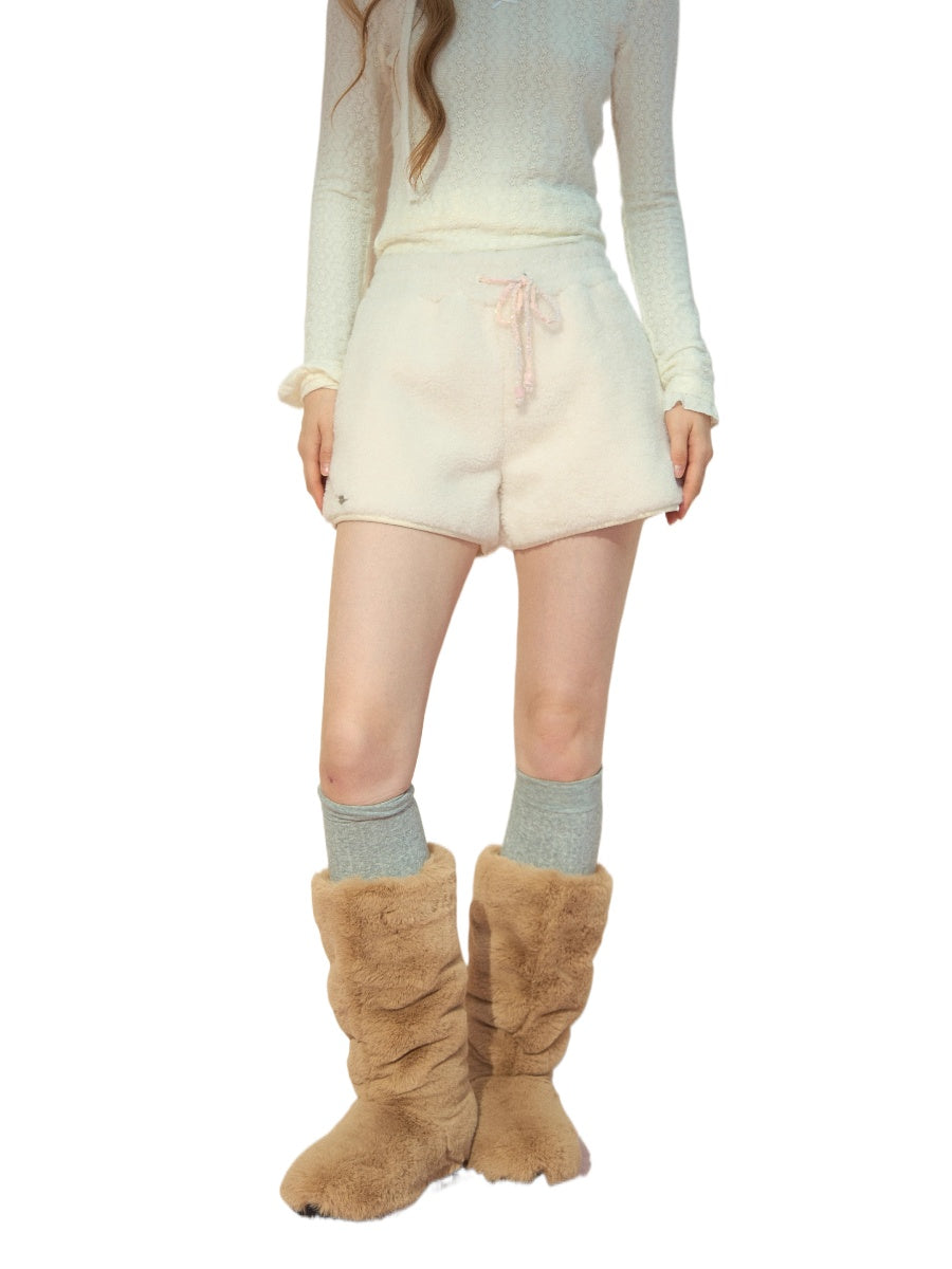 White Faux Shearling Winter Shorts