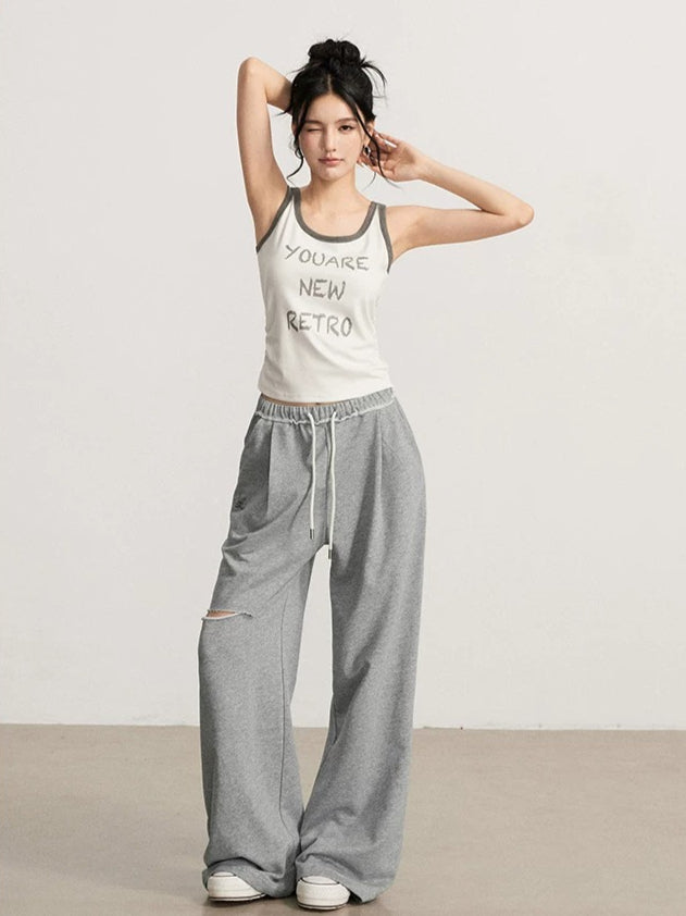 Gray &amp; Beige Distressed Wide-Leg Pants