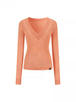 Shimmer Yarn Distressed V-Neck Knit Top