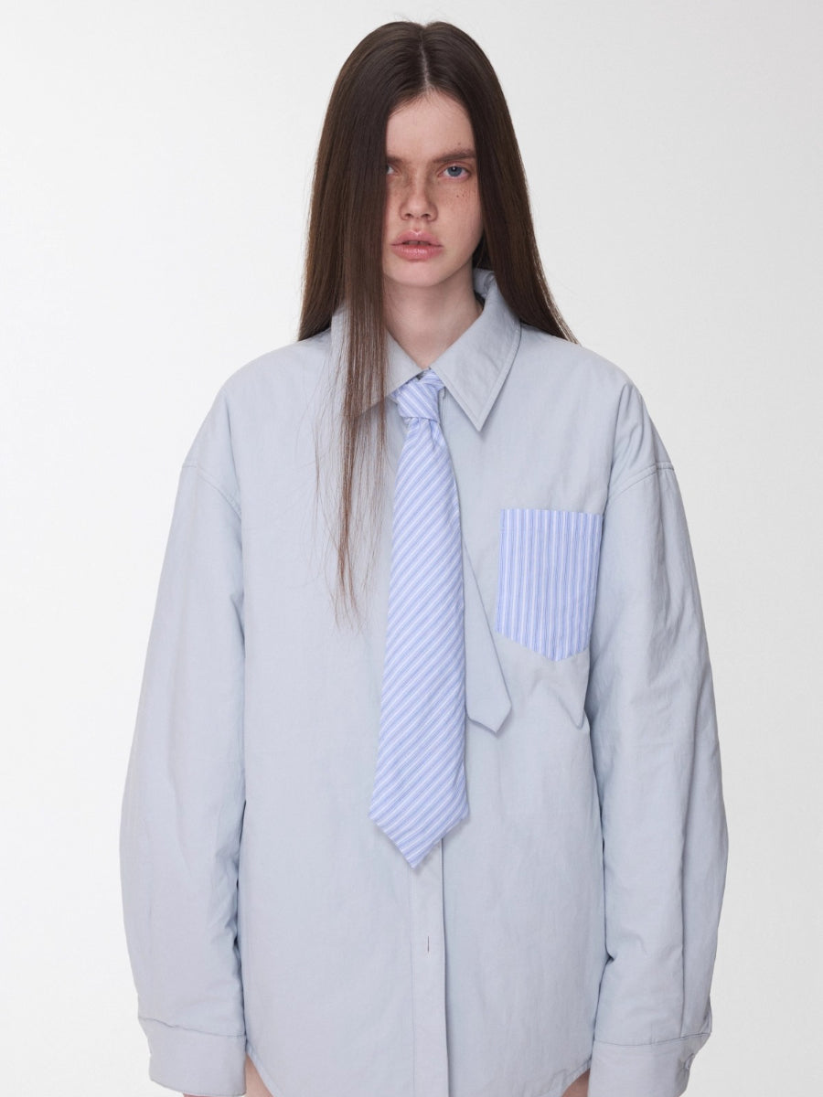 Embroidered Striped Reversible Cotton Padded Shirt &amp; Skirt Set